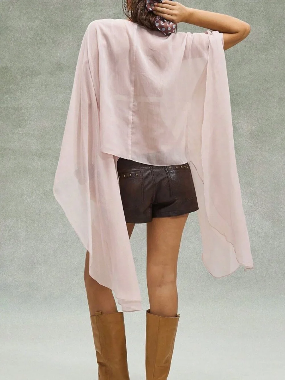 Khaki Bohemian Women's Sheer Chain-Detail Loose Fit Beach Blouse - Picture 2 of 10